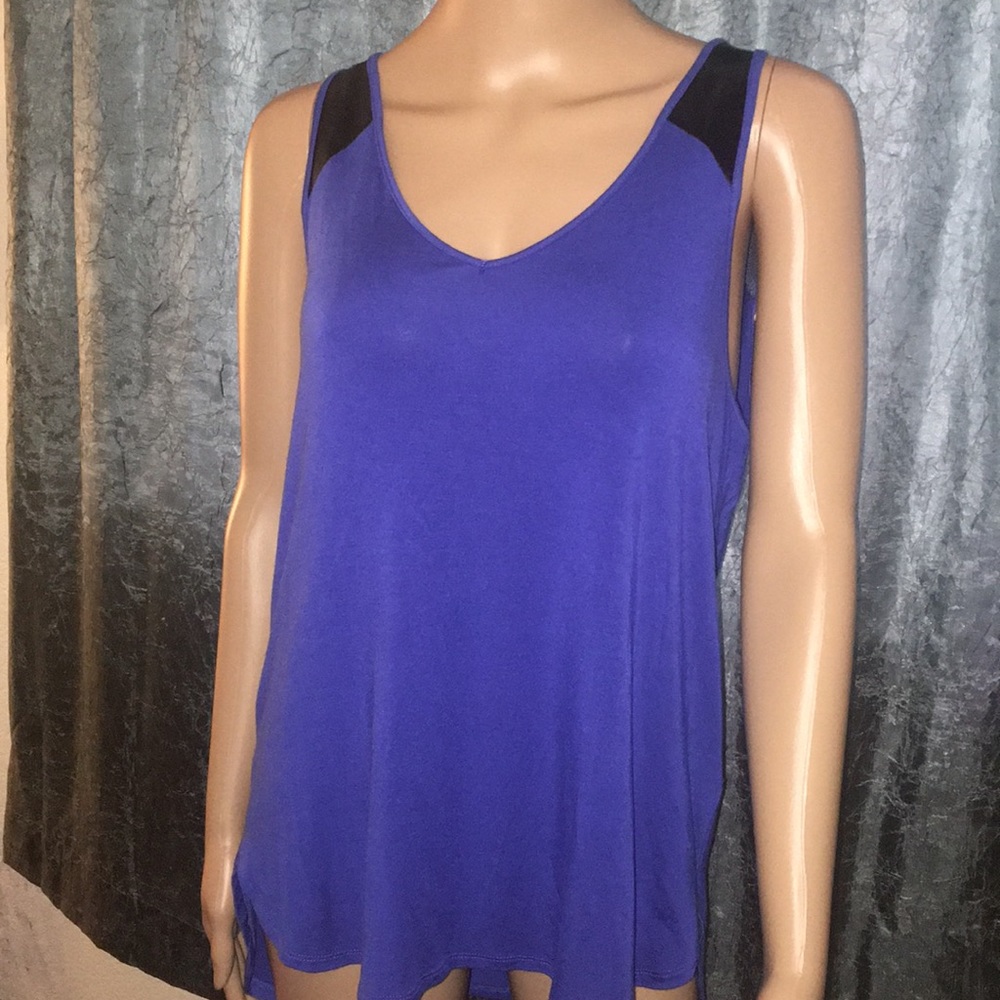Blue tank with pleather detail on straps